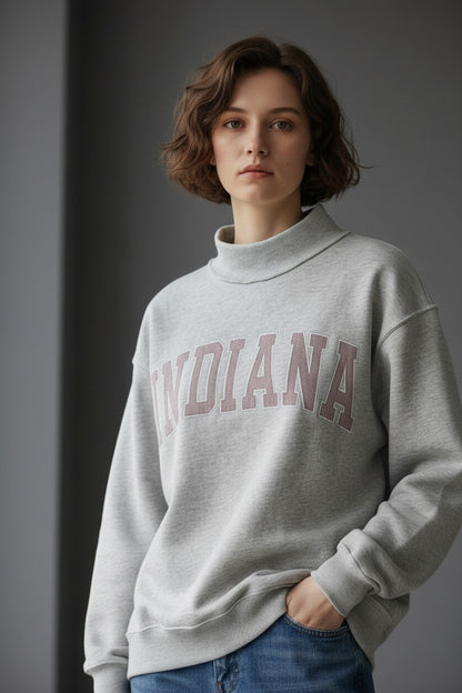 Pinstripe Embroidered Indiana Mock Neck Sweatshirt