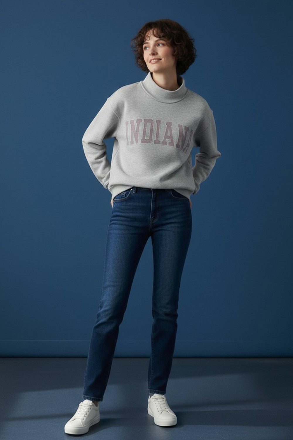 Pinstripe Embroidered Indiana Mock Neck Sweatshirt