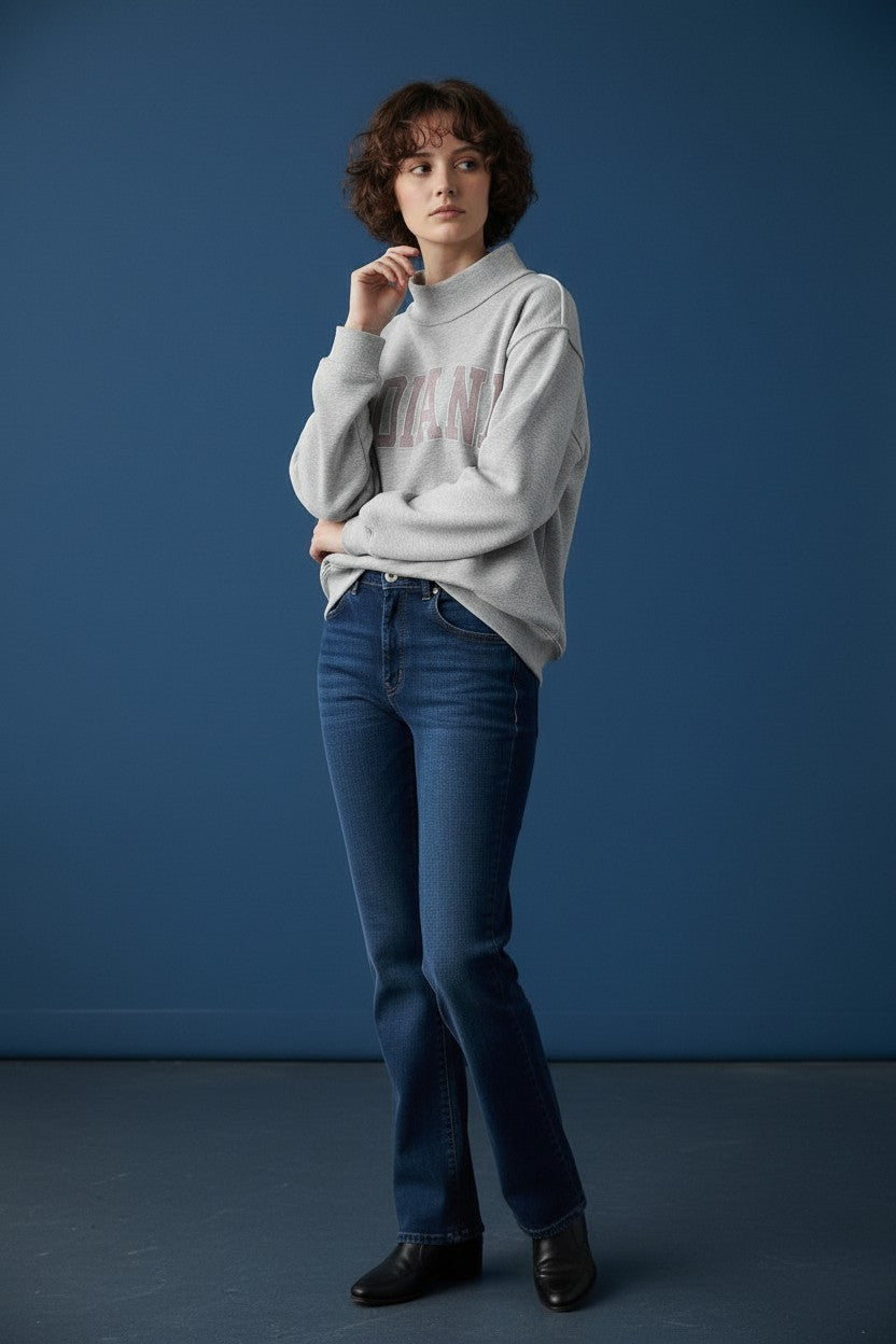 Pinstripe Embroidered Indiana Mock Neck Sweatshirt