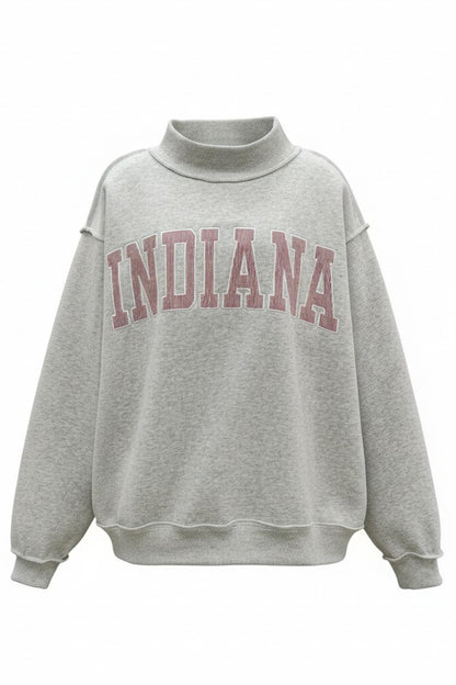 Pinstripe Embroidered Indiana Mock Neck Sweatshirt