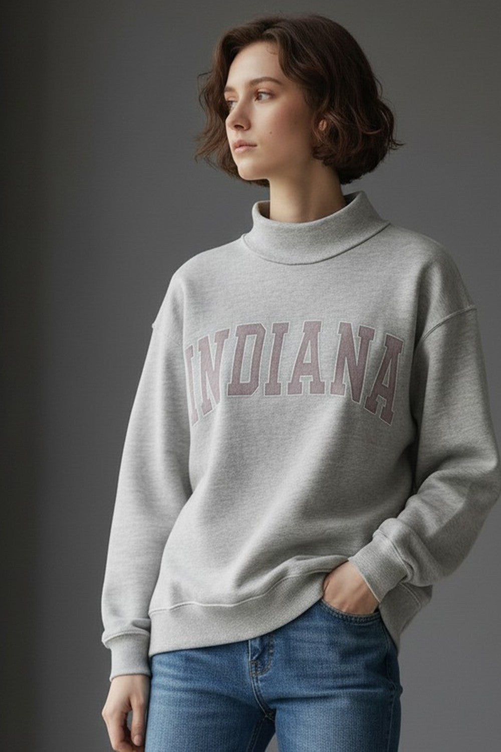 Pinstripe Embroidered Indiana Mock Neck Sweatshirt