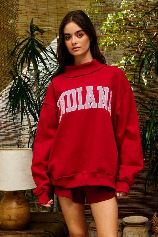 PREORDER: Pinstripe Embroidered Indiana Mock Neck Sweatshirt (LATE JUNE)