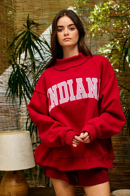 PREORDER: Pinstripe Embroidered Indiana Mock Neck Sweatshirt (LATE JUNE)