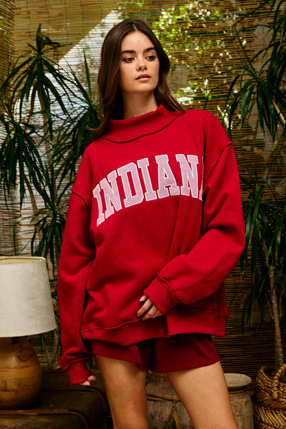 PREORDER: Pinstripe Embroidered Indiana Mock Neck Sweatshirt (LATE JUNE)