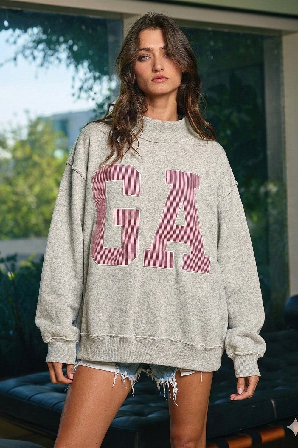 Pinstripe Embroidered Georgia (GA) Mock Neck Sweatshirt