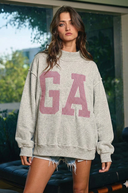 Pinstripe Embroidered Georgia (GA) Mock Neck Sweatshirt