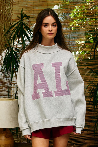 Pinstripe Embroidered Alabama (AL) Mock Neck Sweatshirt