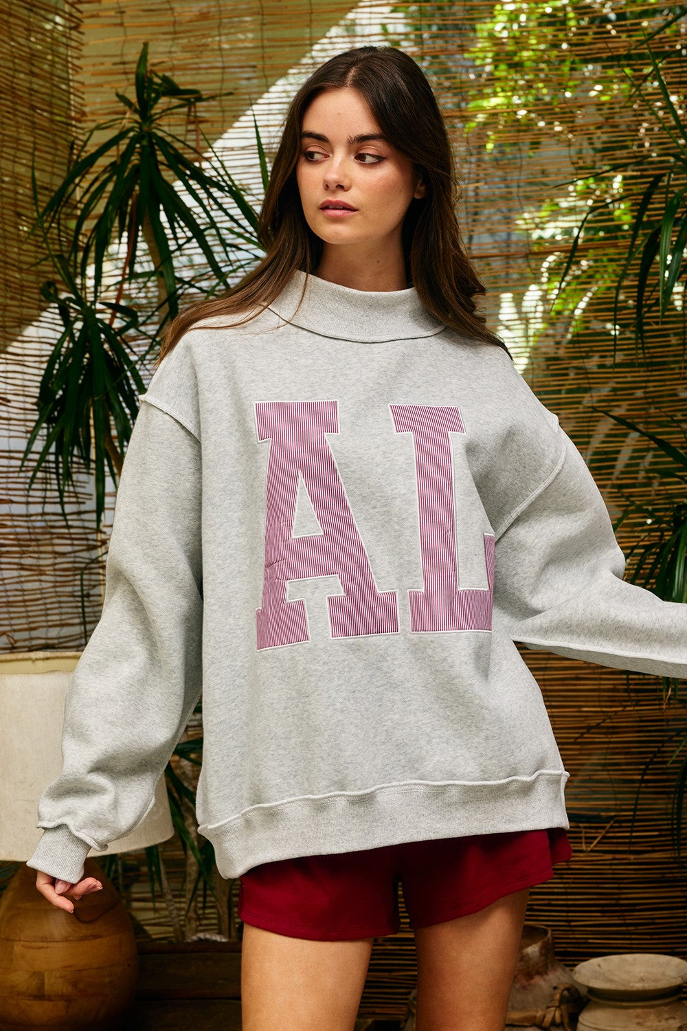 Pinstripe Embroidered Alabama (AL) Mock Neck Sweatshirt