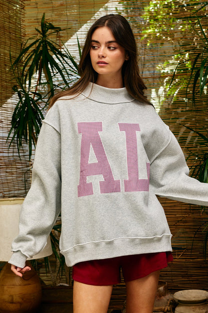 Pinstripe Embroidered Alabama (AL) Mock Neck Sweatshirt