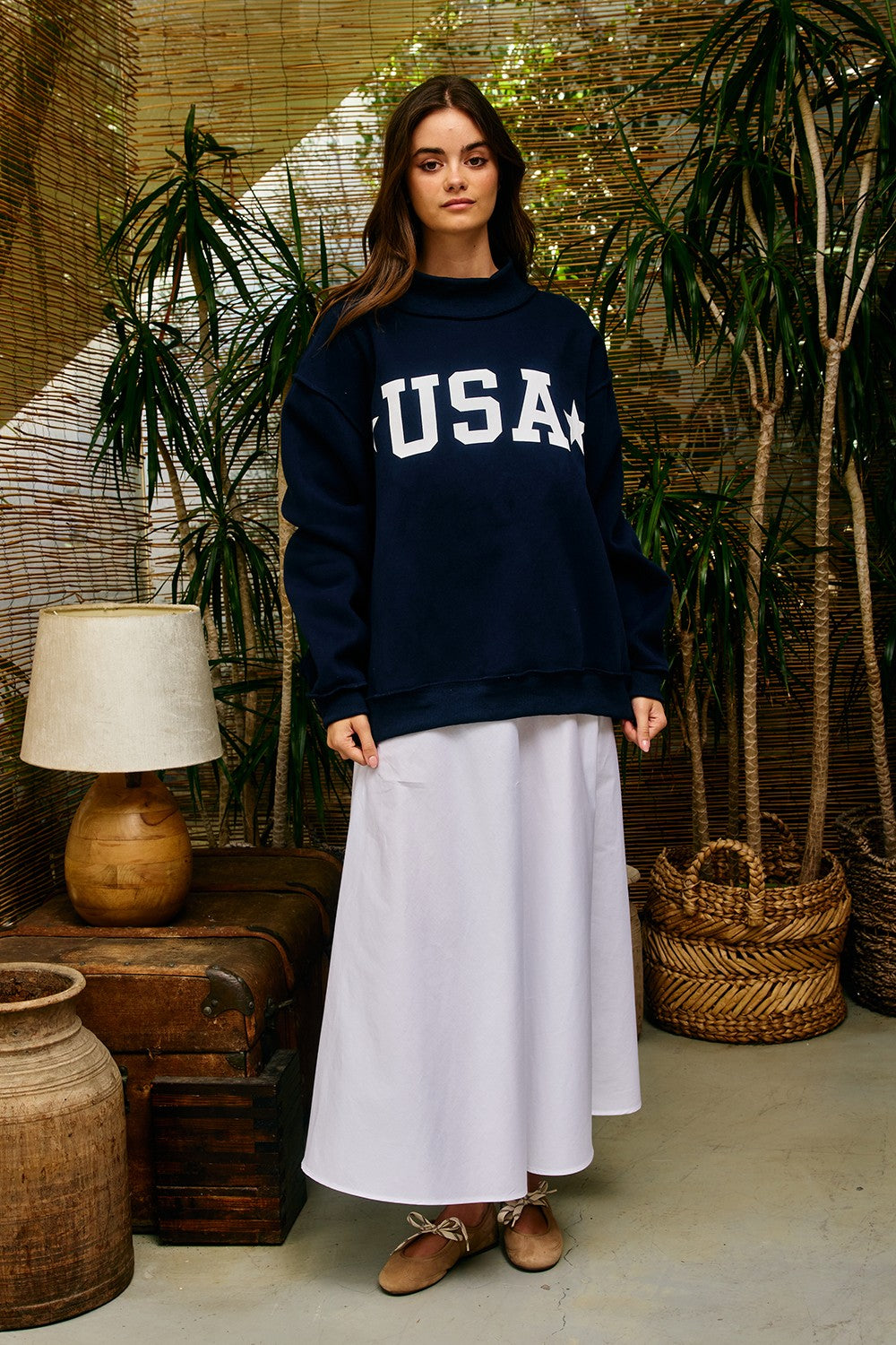 PREORDER: USA/Map Reversible Mock Neck Sweatshirt (EARLY JULY)