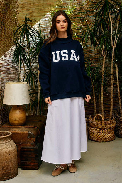 PREORDER: USA/Map Reversible Mock Neck Sweatshirt (EARLY JULY)