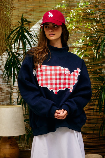 PREORDER: USA/Map Reversible Mock Neck Sweatshirt (EARLY JULY)