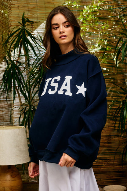 PREORDER: USA/Map Reversible Mock Neck Sweatshirt (EARLY JULY)