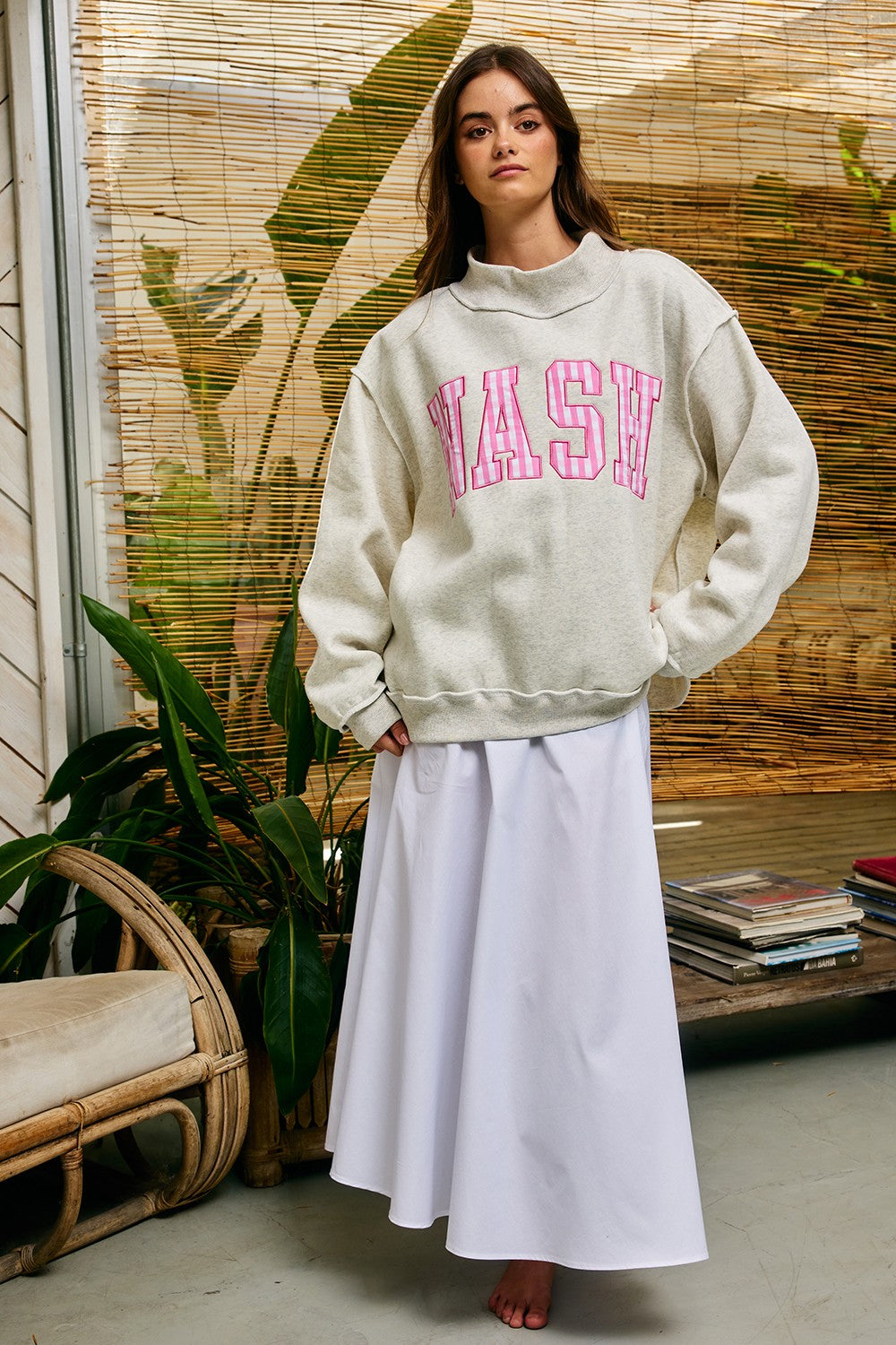 PREORDER: Gingham Embroidered Nashville (Nash) Mock Neck Sweatshirt (EARLY JULY)