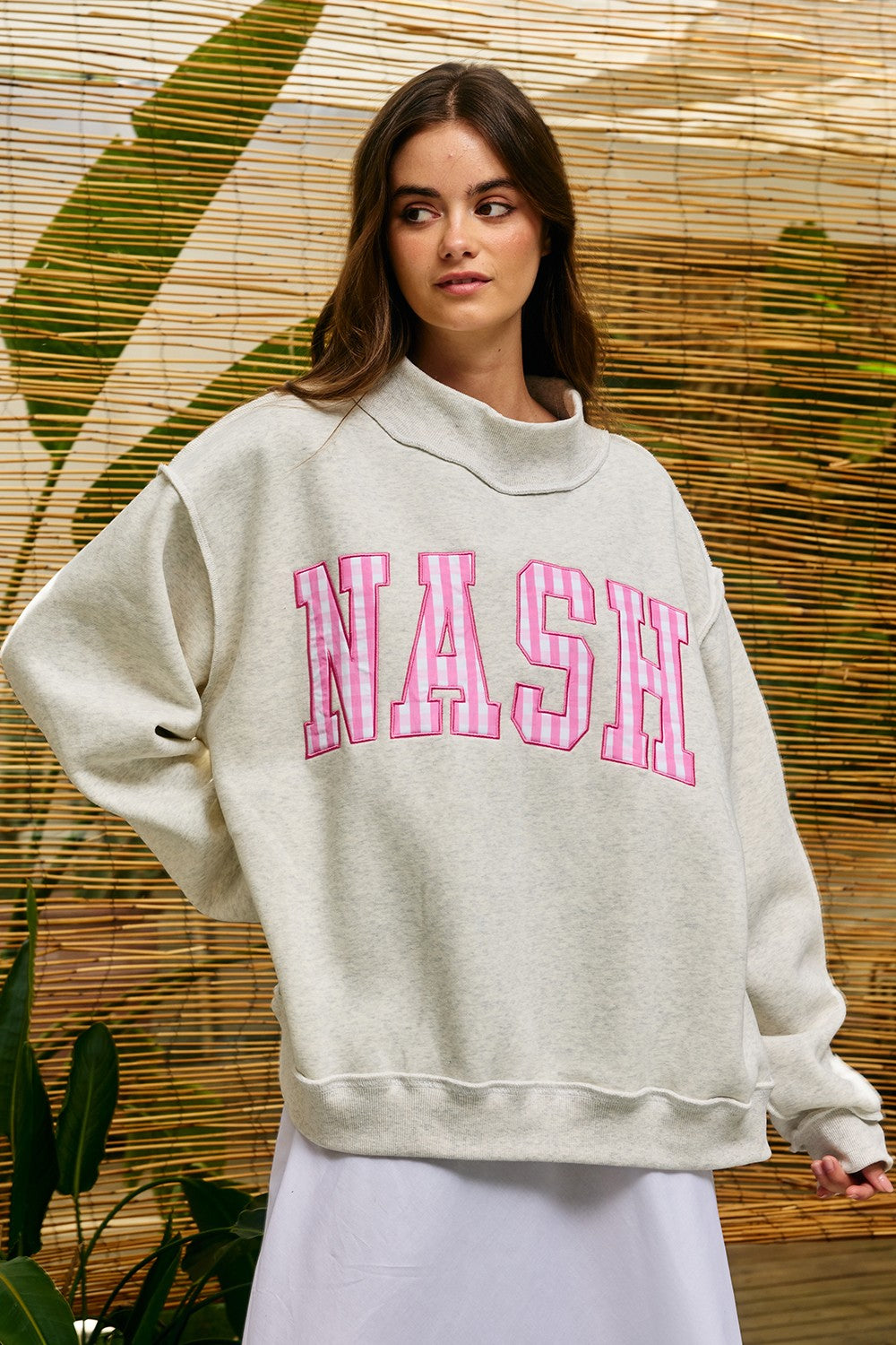 PREORDER: Gingham Embroidered Nashville (Nash) Mock Neck Sweatshirt (EARLY JULY)