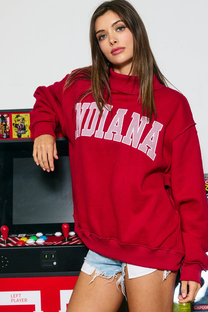 PREORDER: Pinstripe Embroidered Indiana Mock Neck Sweatshirt (LATE JUNE)