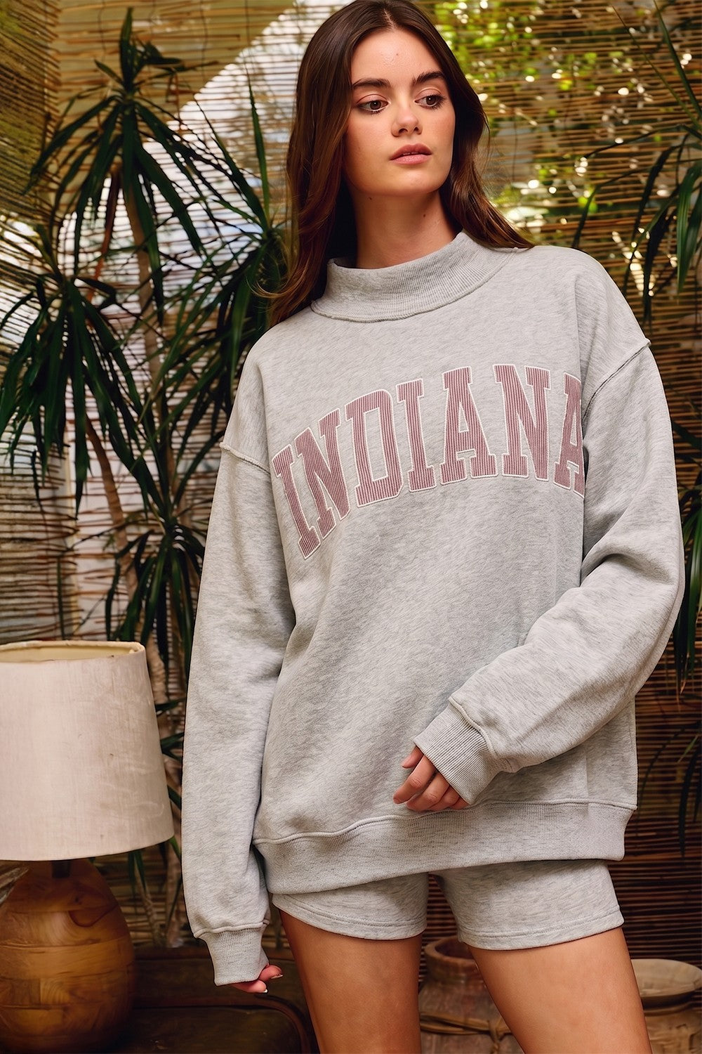 Pinstripe Embroidered Indiana Mock Neck Sweatshirt