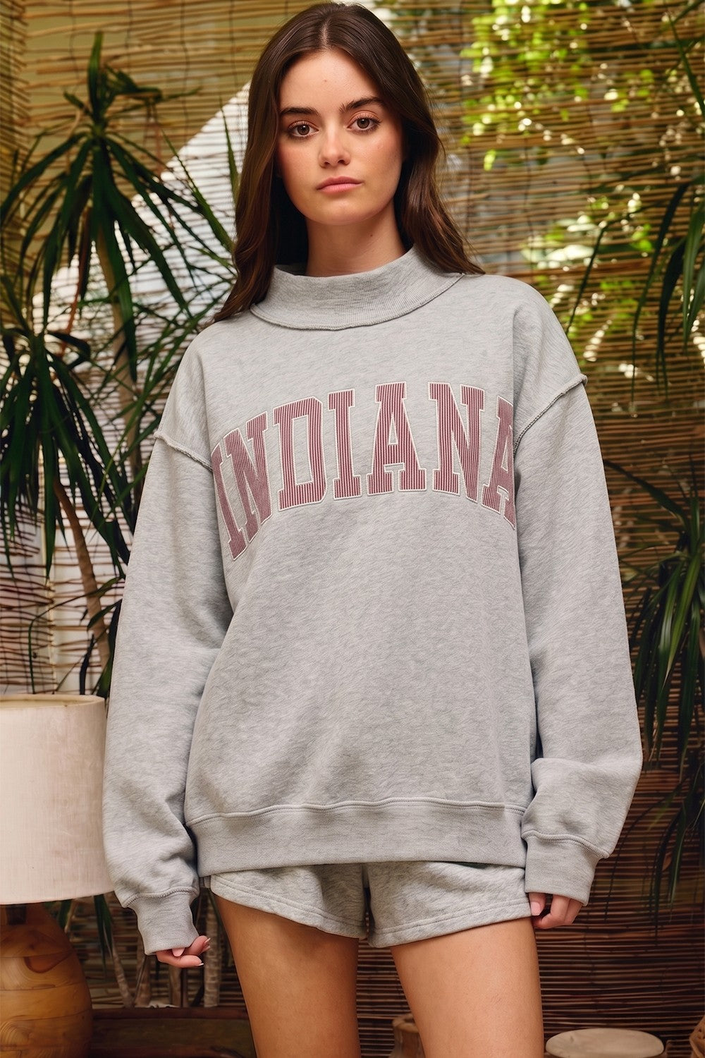 Pinstripe Embroidered Indiana Mock Neck Sweatshirt