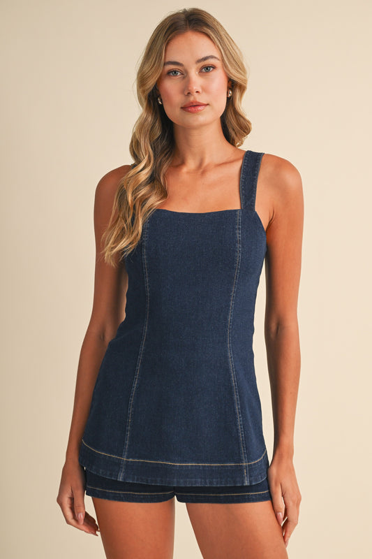 PREORDER: Simply Smitten Denim Romper (EARLY NOVEMBER)