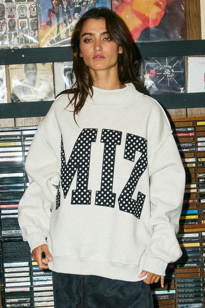 PREORDER: Polka Dot Embroidered Mizzou (MIZ) Mock Neck Sweatshirt (EARLY OCTOBER)