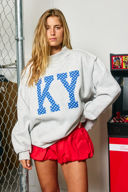 PREORDER: Polka Dot Embroidered Kentucky (KY) Mock Neck Sweatshirt (EARLY OCTOBER)