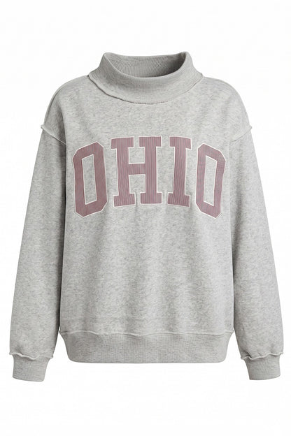 PREORDER: Pinstripe Embroidered Ohio Mock Neck Sweatshirt (LATE SEPTEMBER)