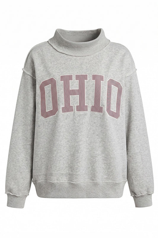 PREORDER: Pinstripe Embroidered Ohio Mock Neck Sweatshirt (LATE SEPTEMBER)