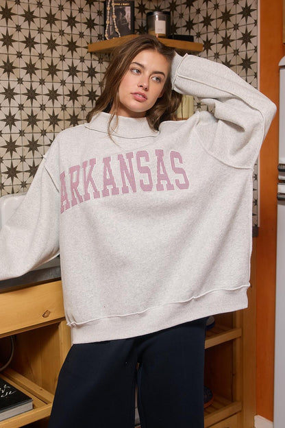 PREORDER: Pinstripe Embroidered Arkansas Mock Neck Sweatshirt (EARLY JULY)