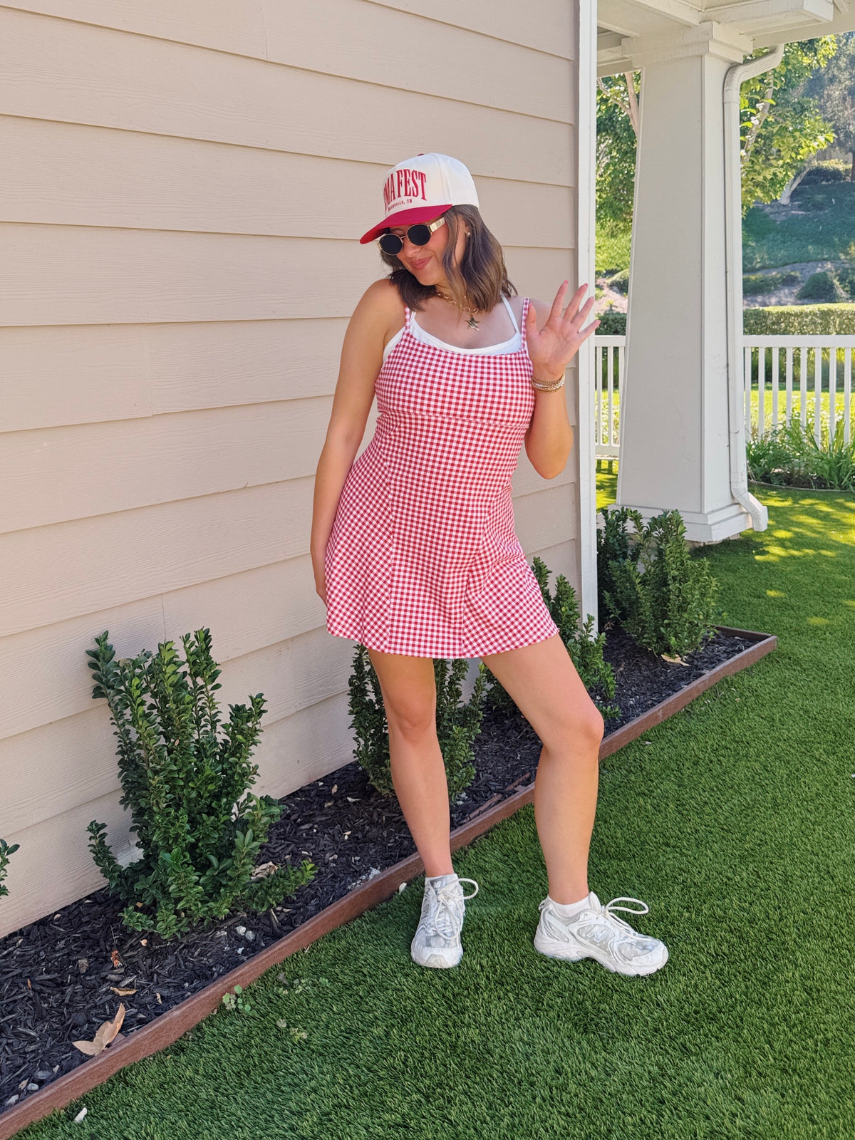 On The Move Gingham Layered Athletic Dress