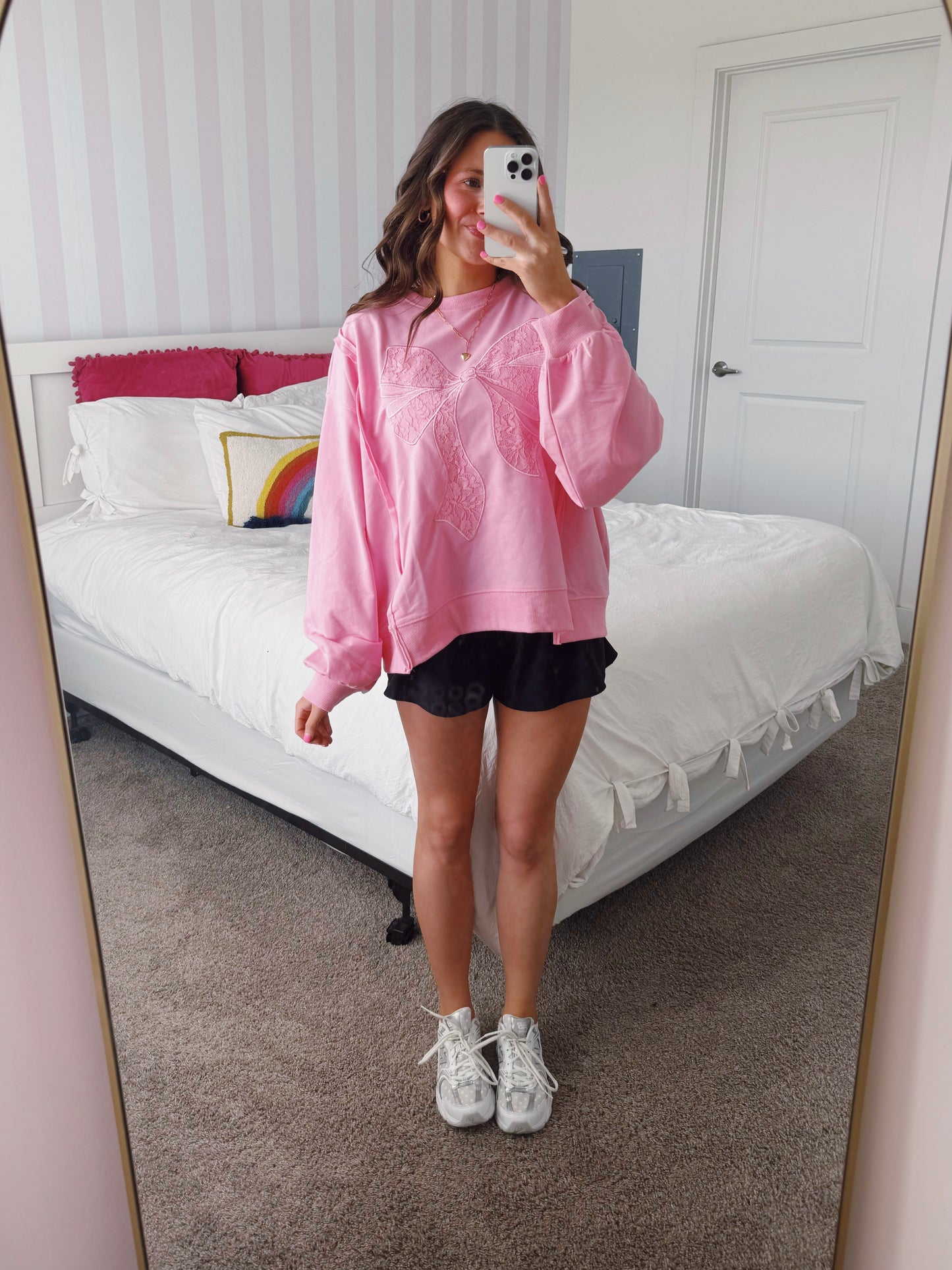 Dancing Through Life Lace Bow Sweatshirt