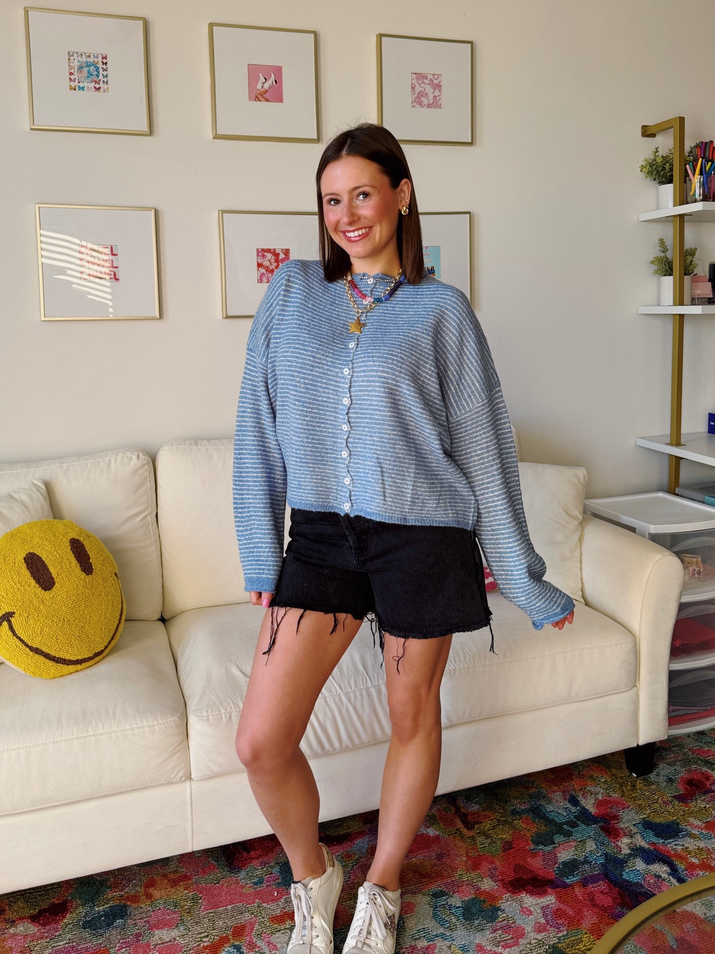 Coffee Run Pinstriped Button Down Cardigan