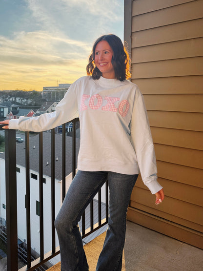 XOXO Gingham Mock Neck Sweatshirt
