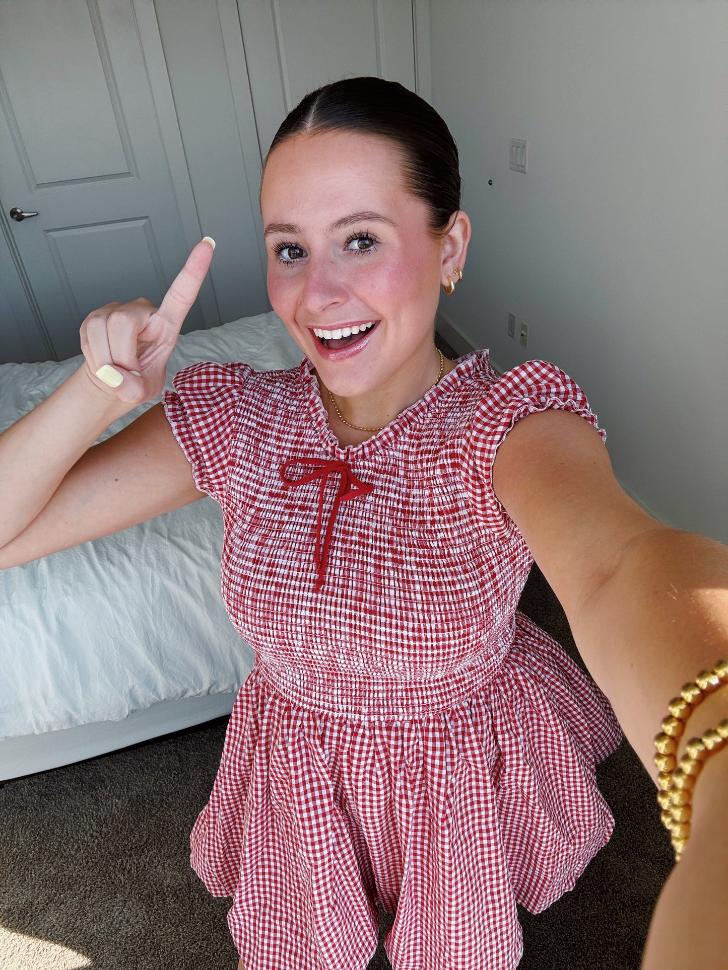 Dollhouse Smocked Gingham Bubble Dress