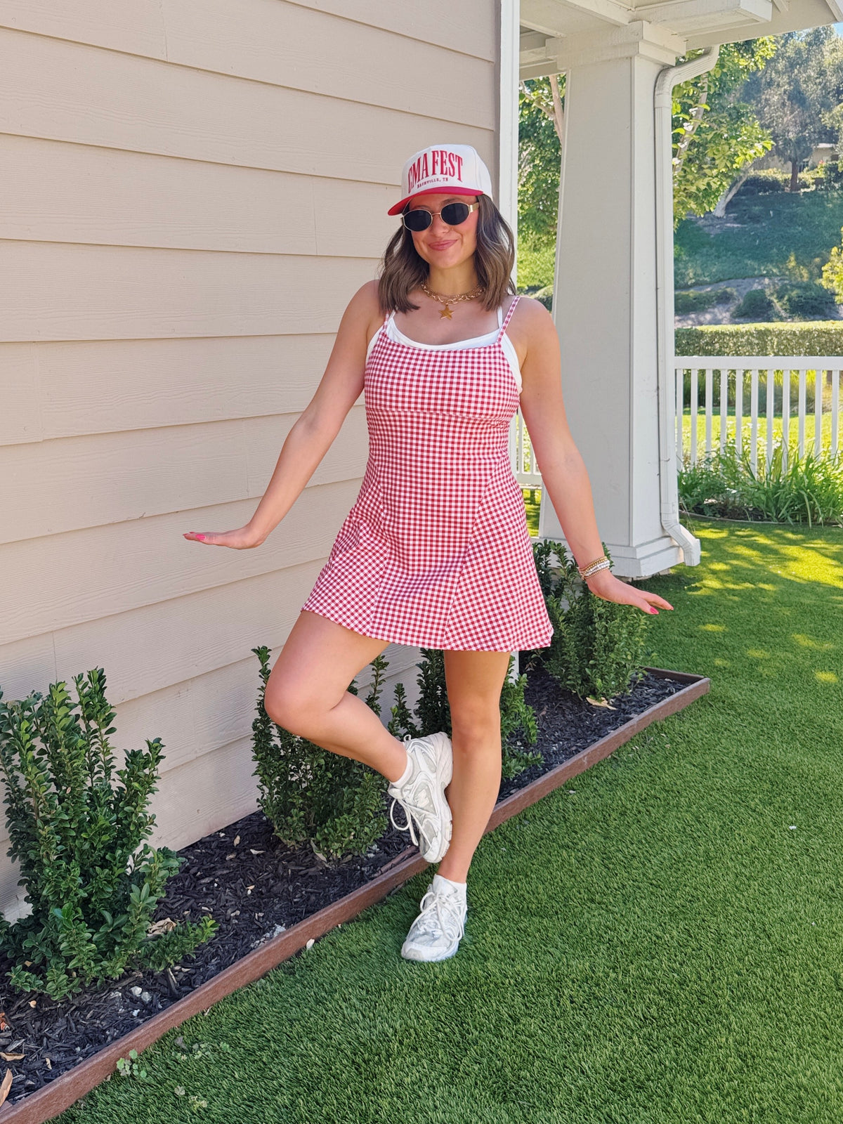 On The Move Gingham Layered Athletic Dress