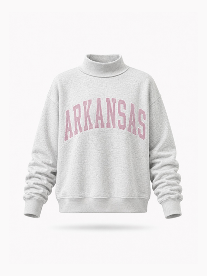 Pinstripe Embroidered Arkansas Mock Neck Sweatshirt