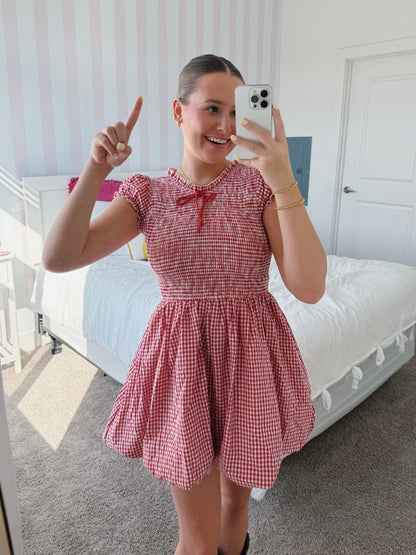 Dollhouse Smocked Gingham Bubble Dress