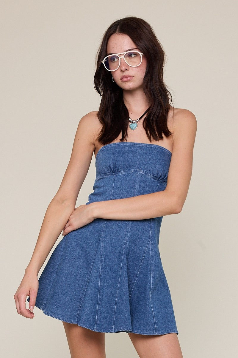 All-American Girl Strapless Denim Mini Dress