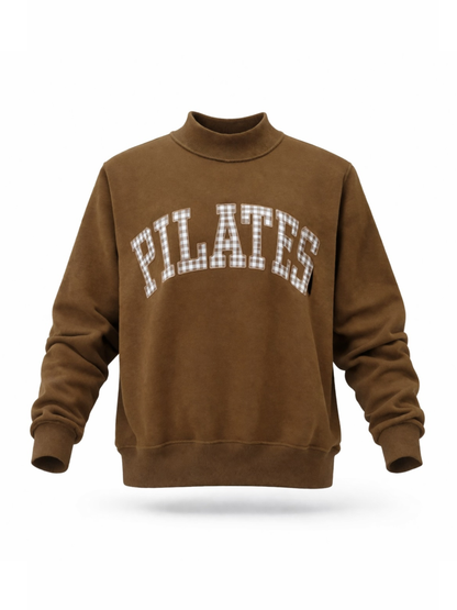 PREORDER: Gingham Embroidered Pilates Mock Neck Sweatshirt (LATE JUNE)