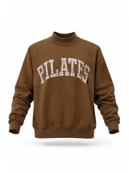 PREORDER: Gingham Embroidered Pilates Mock Neck Sweatshirt (LATE JUNE)