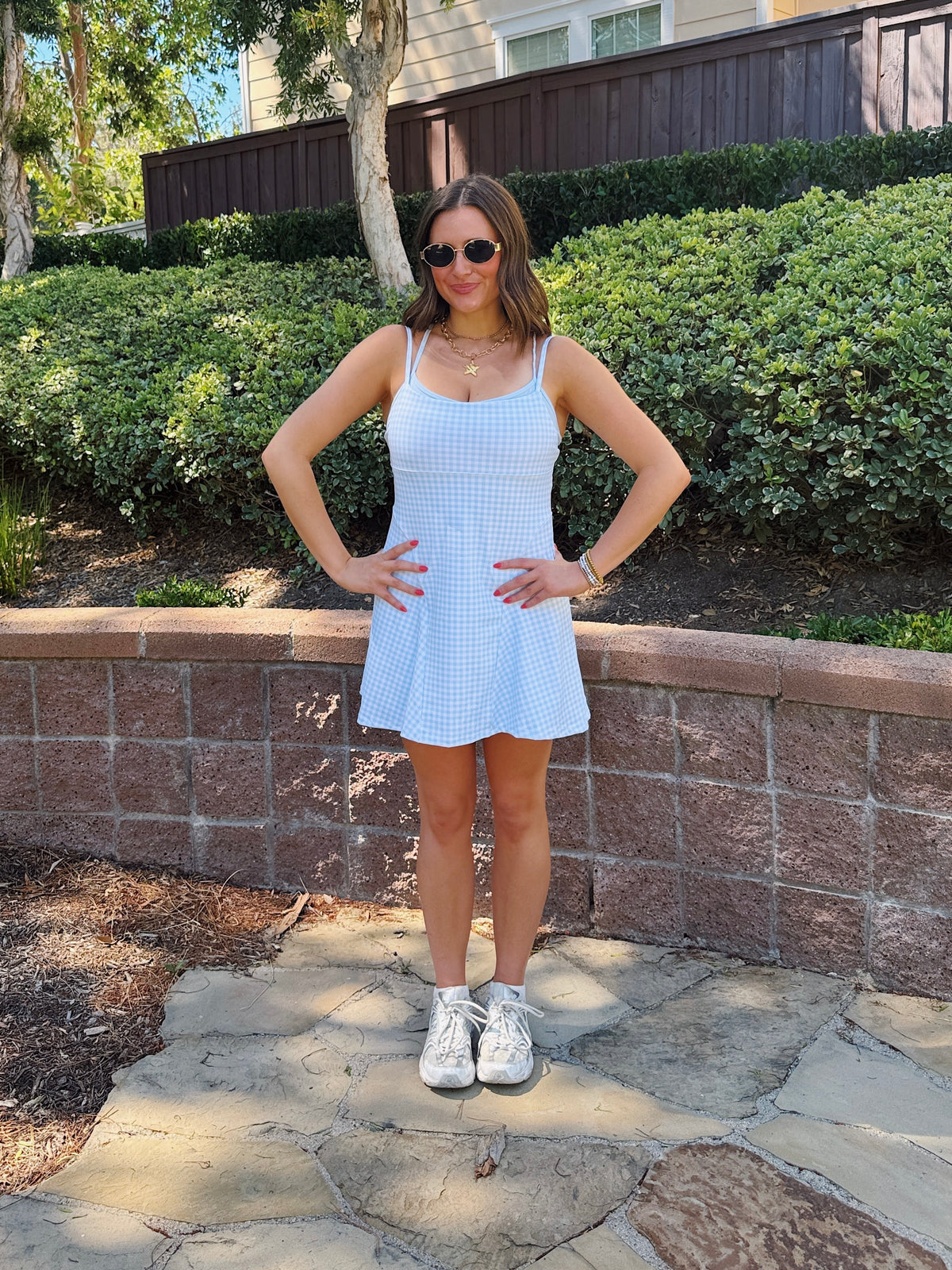 On The Move Gingham Layered Athletic Dress