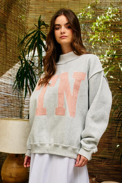PREORDER: Pinstripe Embroidered Tennessee (TN) Mock Neck Sweatshirt (EARLY JULY)