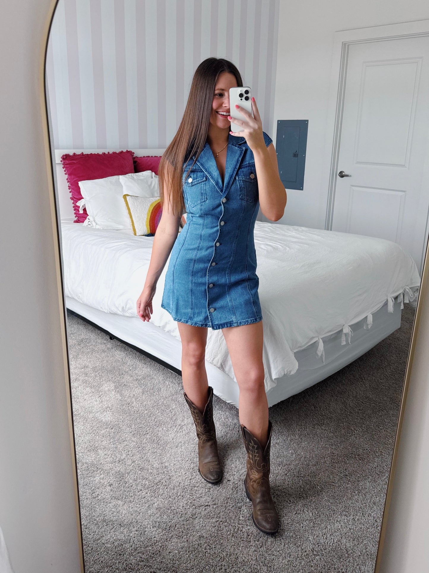 Oklahoma Smokeshow Denim Button Down Dress