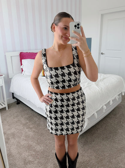 Double Trouble Sequin Houndstooth Top & Skirt Set