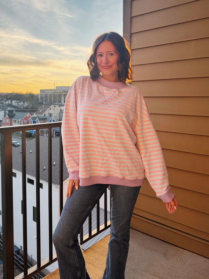 Cotton Candy Striped Mock Neck Sweatshirt