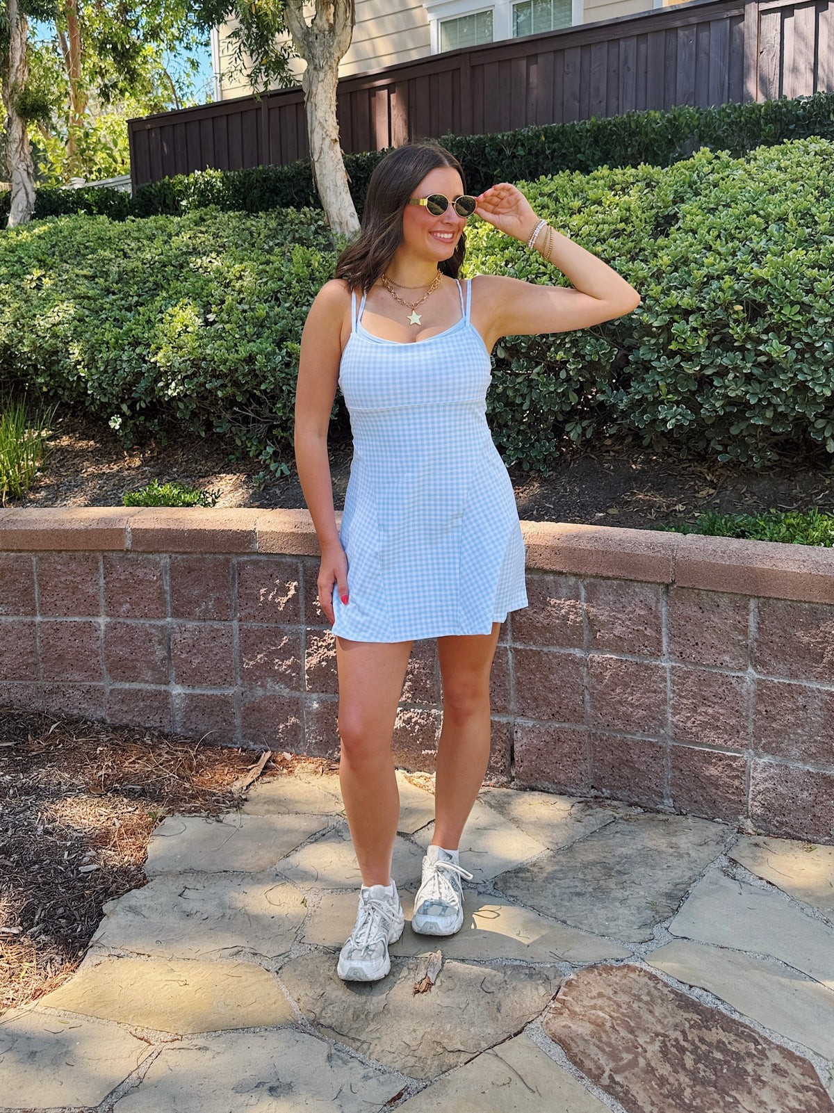 On The Move Gingham Layered Athletic Dress
