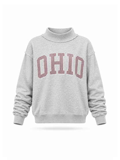 PREORDER: Pinstripe Embroidered Ohio Mock Neck Sweatshirt (LATE SEPTEMBER)