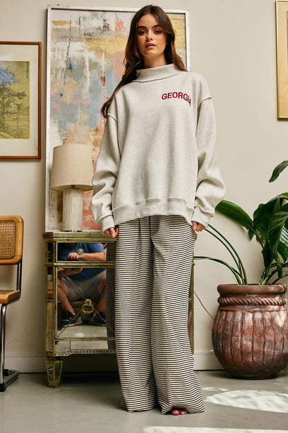 Embroidered Text Georgia Mock Neck Sweatshirt