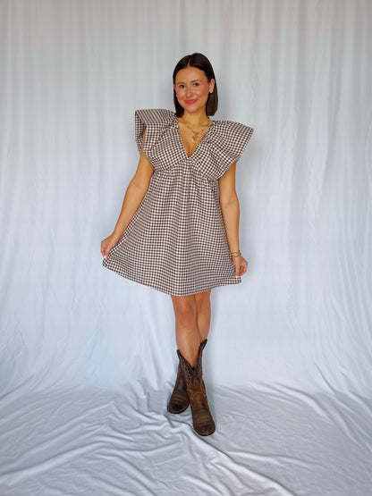 Love You a Latte Houndstooth Babydoll Dress
