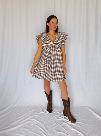 Love You a Latte Houndstooth Babydoll Dress