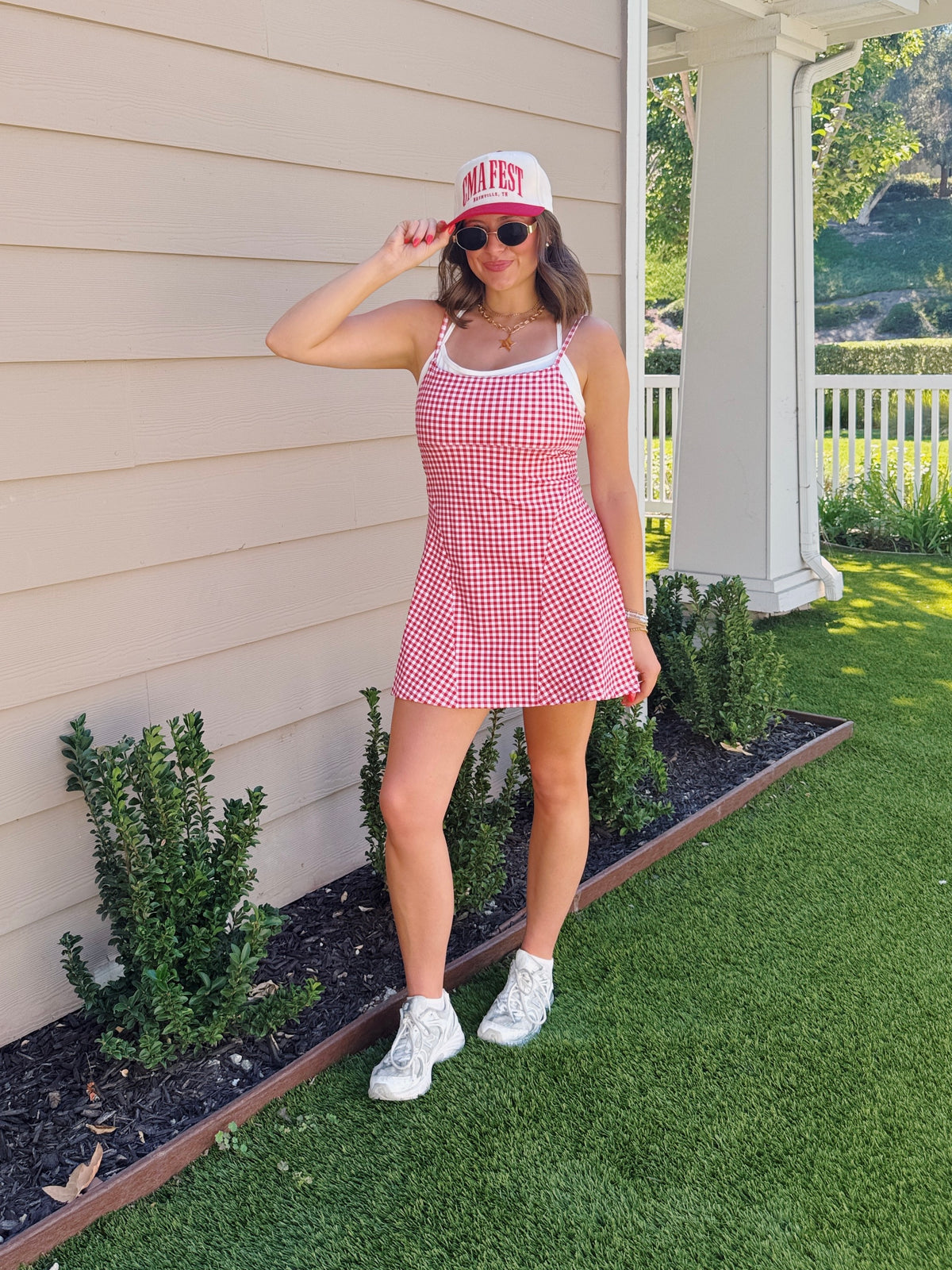 On The Move Gingham Layered Athletic Dress